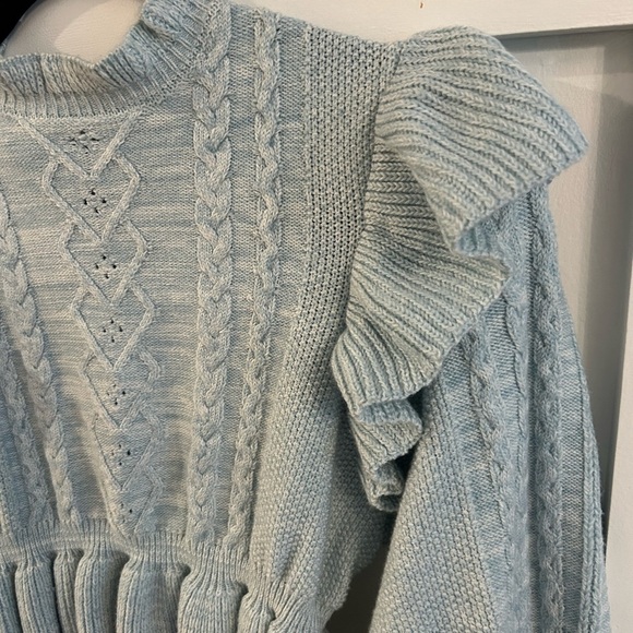 MAJORELLE Langley Cable Ruffle Sweater in Baby Blue - Picture 3 of 6